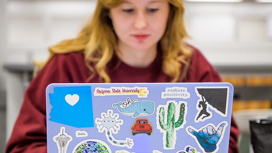 Student working on a laptop